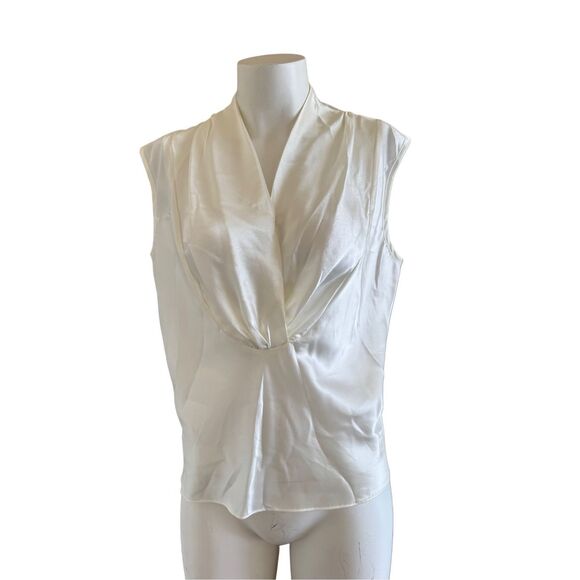 Vintage drape creamy silky satin blouse camisole tank 90s  cream sleeveless - Picture 1 of 5